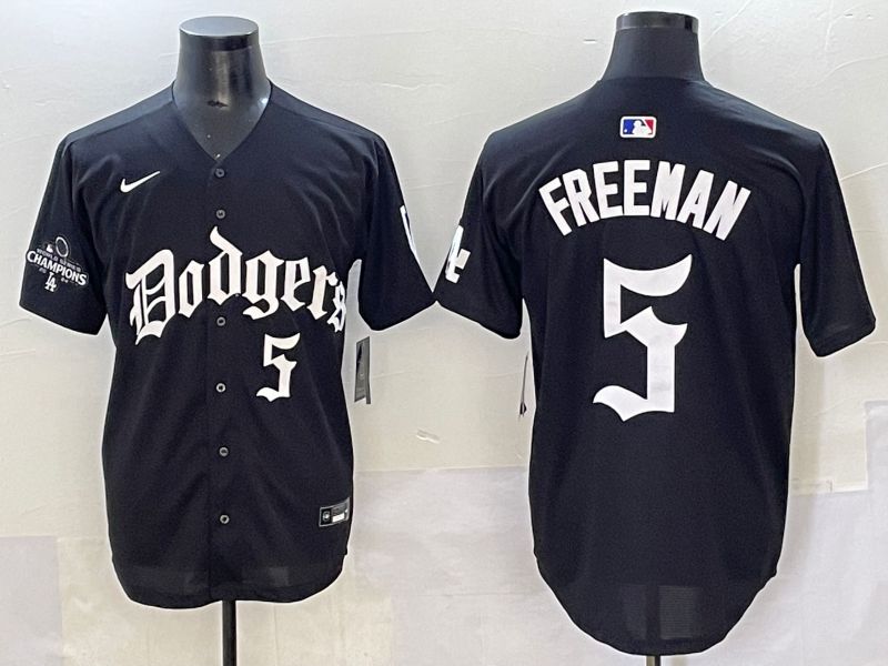Men 2025 Los Angeles Dodgers #5 Freeman Black Seventh generation Joint Name Nike MLB Jersey style 6